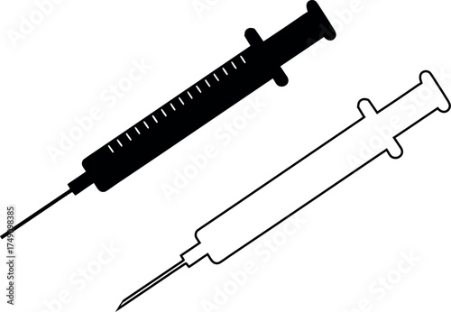 syringe outline vector, syringe black silhouette vector, syringe line art