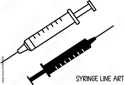 syringe outline vector, syringe black silhouette vector, syringe line art