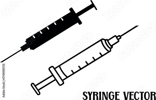 syringe outline vector, syringe black silhouette vector, syringe line art