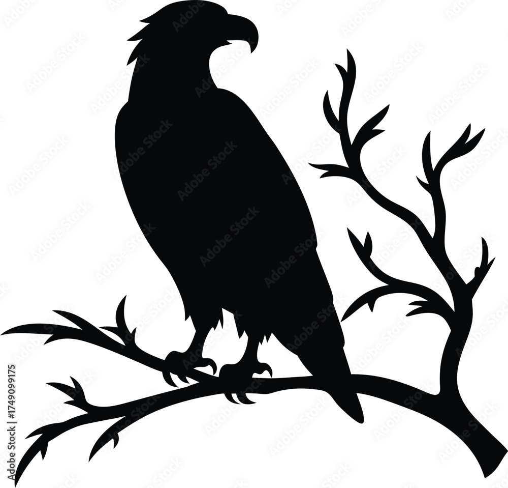 Fototapeta premium silhouette of an eagle sitting on tree branch