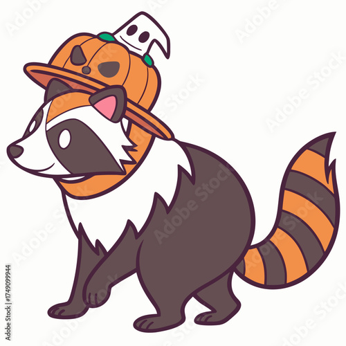 Charming SVG of a Excited Japanese Raccoon Dog (Tanuki), styled in a Halloween theme with Spooky Fun hues