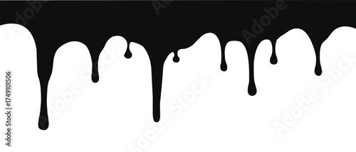 “Black Dripping Paint Effect Melting Fluid Drip Effect Isolated on White Background”