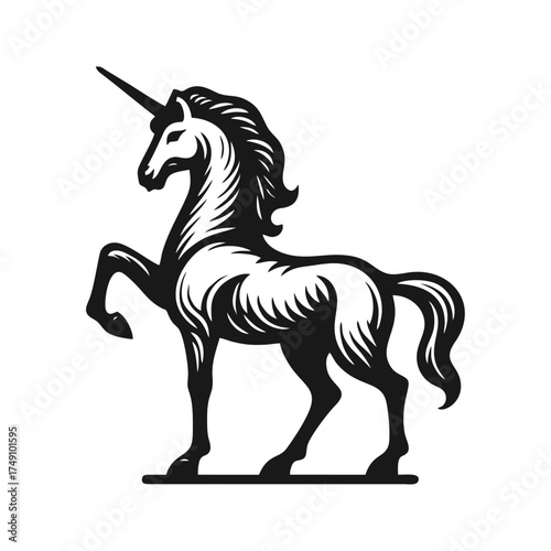 Unicorn Prancing Heraldic Symbol Vector Illustration