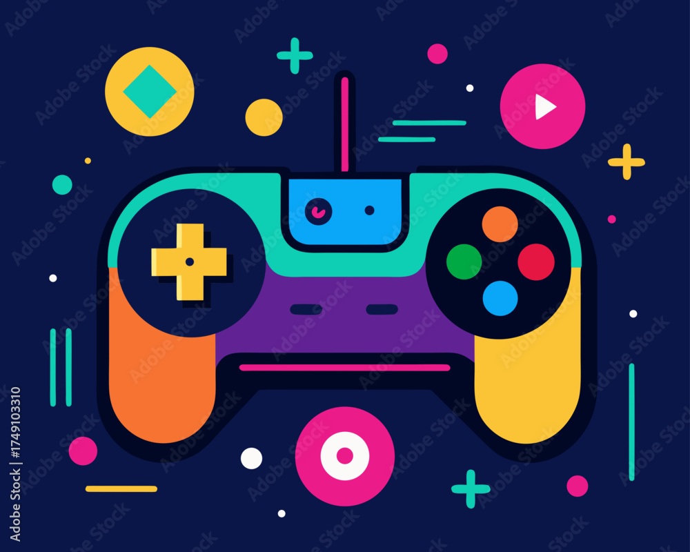 Obraz premium Retro Neon Gaming Controller Collage