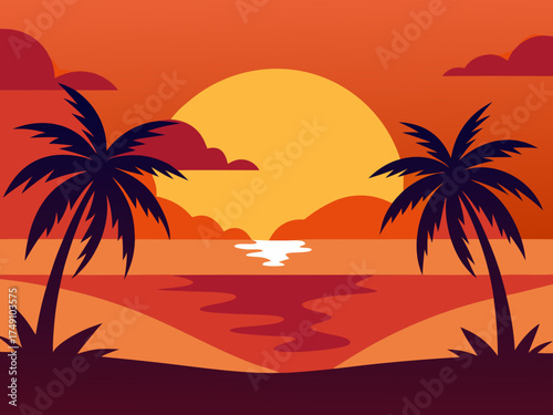 Wallpaper Mural tropical beach sunset palm trees collage Torontodigital.ca