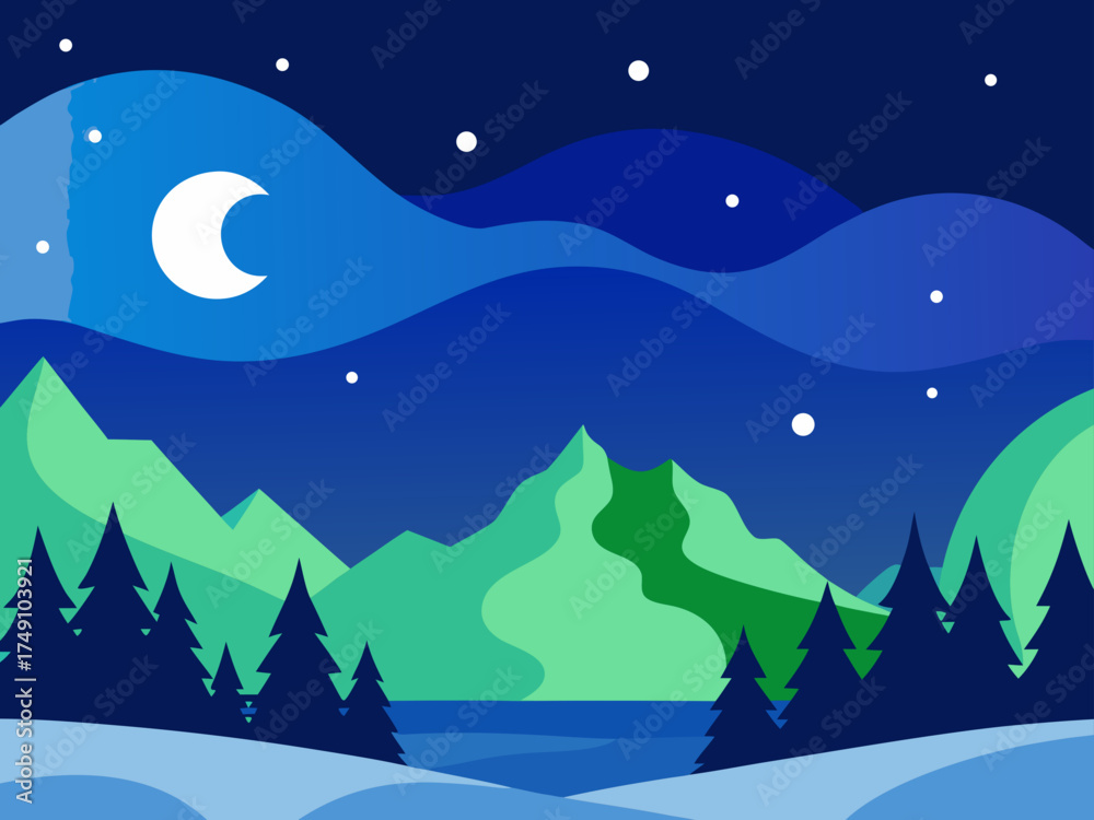 Naklejka premium winter night sky northern lights collage