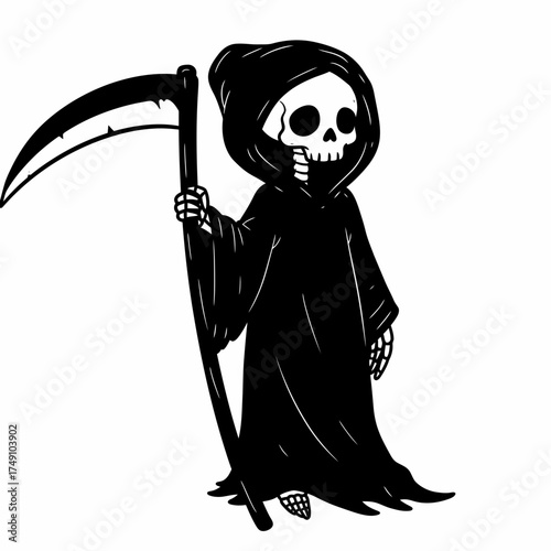 Cute Cartoon Grim Reaper with a Scythe