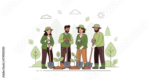 Teamwork in Action: Community Volunteers Planting Trees for a Greener Future together