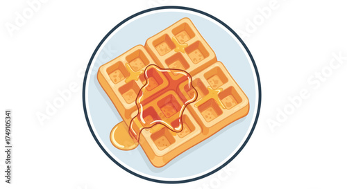 Waffles with Syrup on a Plate, Delicious Breakfast Treat.