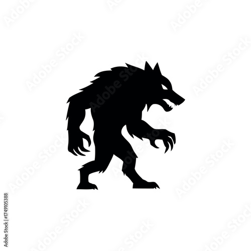 Silhouette werewolf Halloween icon in minimal flat design