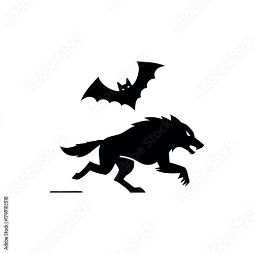 Silhouette werewolf Halloween icon in minimal flat design