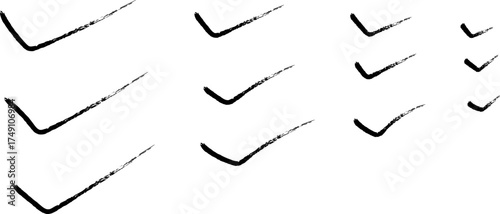 Handdrawn check marks in various sizes on a white background symbolizing completion and approval.