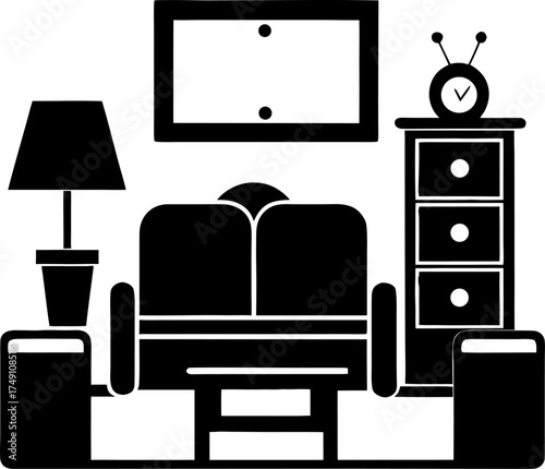 Couch and TV setup silhouette black icon