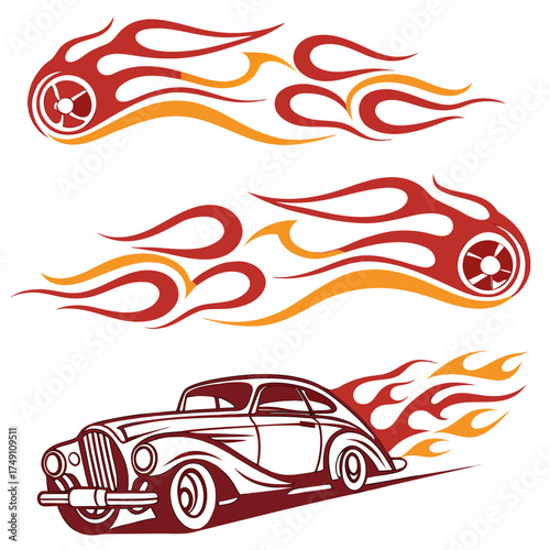 hot rod cars with flames and red accents