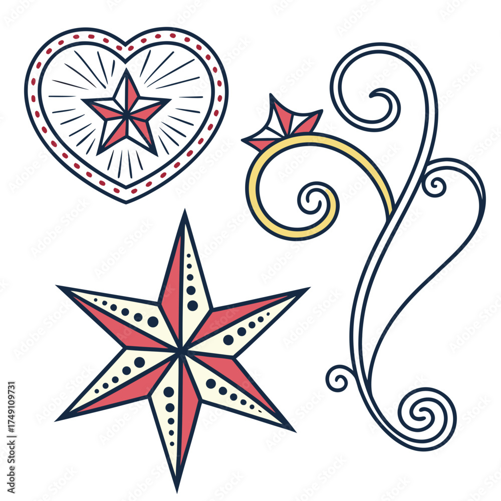 Obraz premium Charming tattooinspired design with heart, star, ring, and flourish
