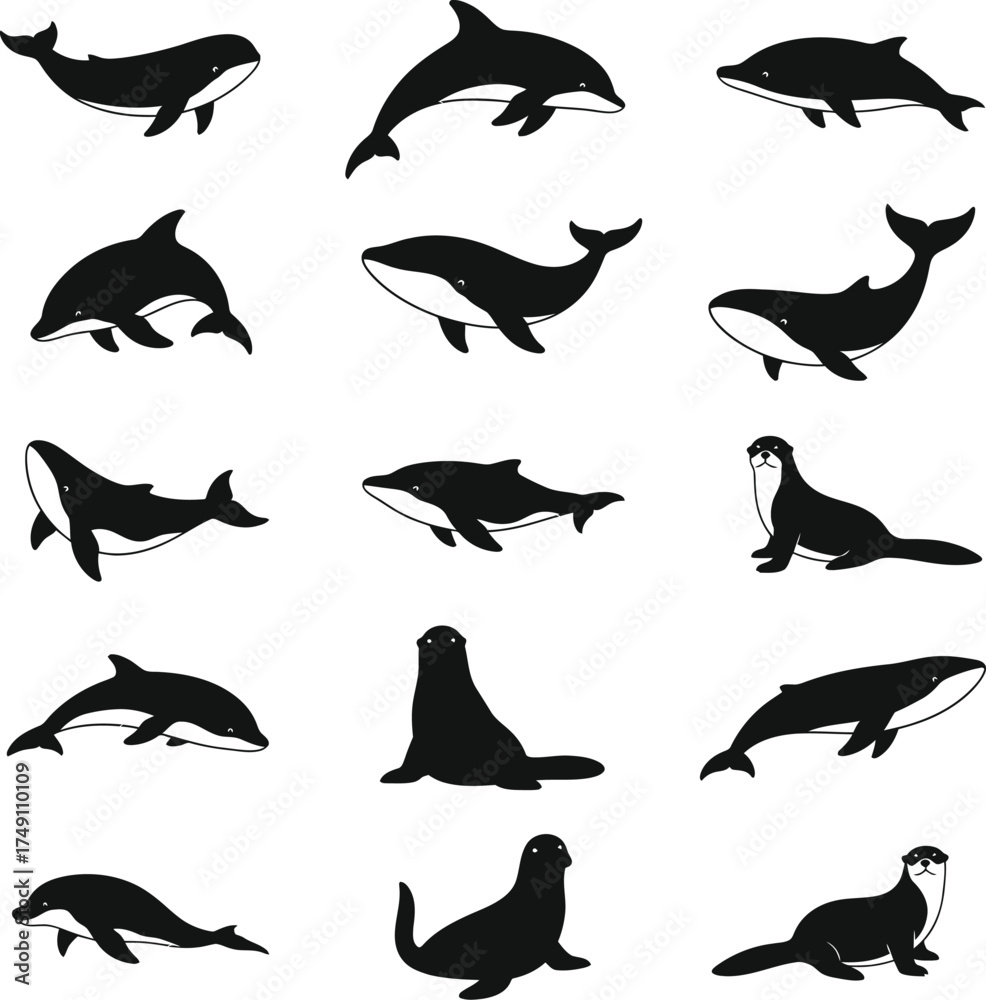 Fototapeta premium Vector art of sea animals design set