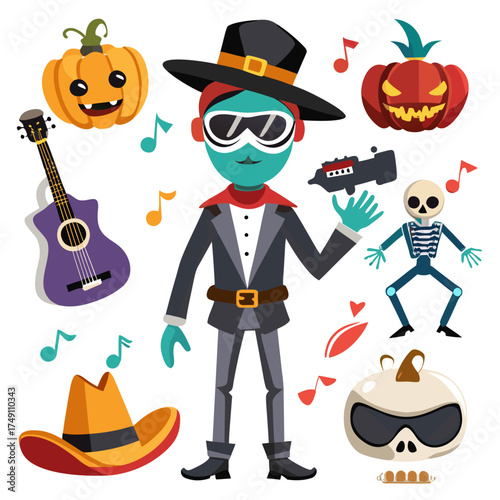 Cartoon character with halloween elements isolated on white background silhouette