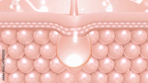 clear drop with collagen molecules penetrates the skin, igniting a burst of light from deep within that lifts and smooths wrinkles for a youthful appearance. 3D rendering.