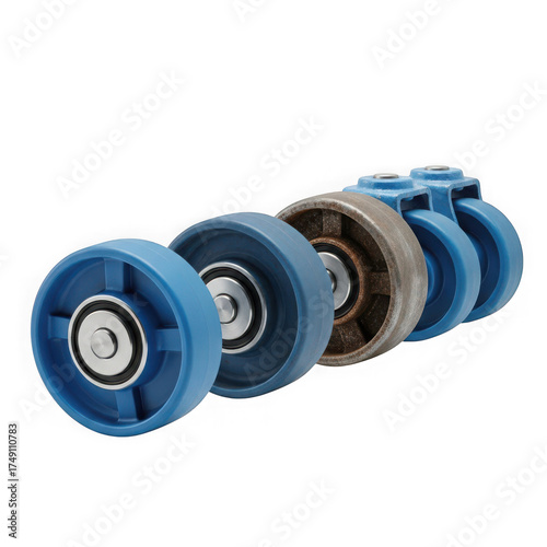 Set of industrial wheels isolated on transparent background for various applications