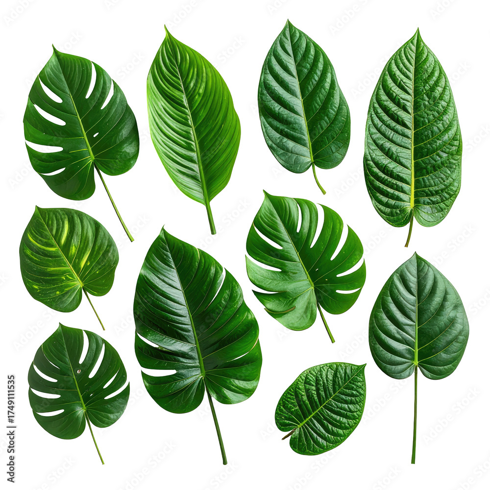 Obraz premium Lush, vibrant green leaves, isolated on black background