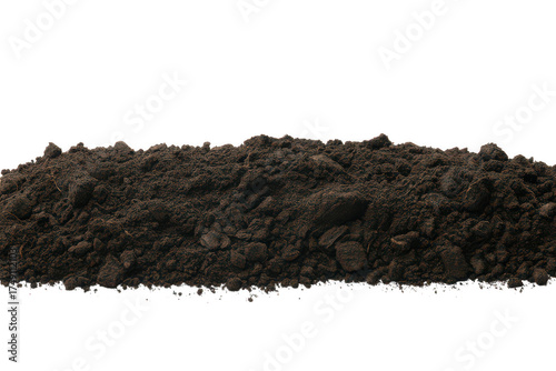 Pile of dark brown soil texture isolated on transparent background