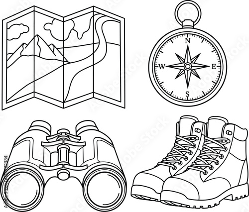 Vector art of hiking equipment for outdoor adventure