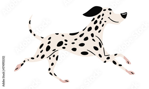 Cute Dalmatian dog running, flat vector illustration on white background. Vector illustration