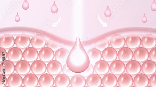 clear drop with collagen molecules penetrates the skin, igniting a burst of light from deep within that lifts and smooths wrinkles for a youthful appearance. 3D rendering.