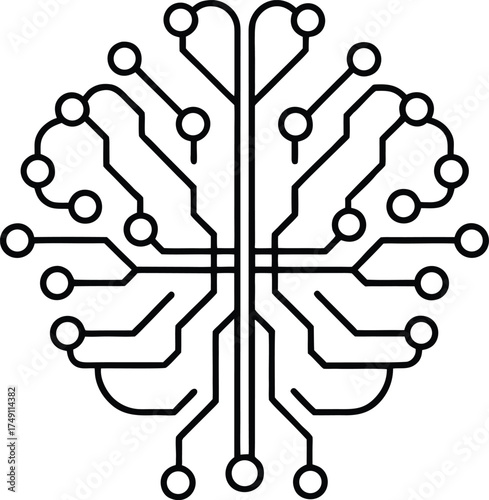 Futuristic ai brain circuit with glowing digital lines and abstract technological elements