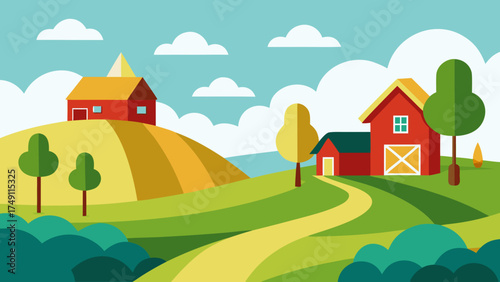 countryside scene cozy farmhouses fields nature outdoors