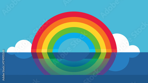 rainbow reflecting on calm lake water