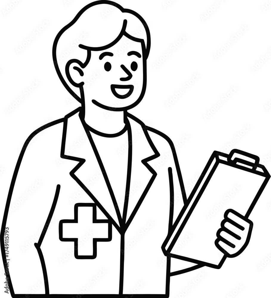 Obraz premium Doctor with clipboard and red cross symbol representing healthcare medical consultation and diagnosis