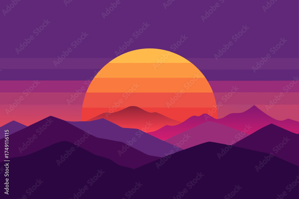 Obraz premium sunset distant mountains orange purple