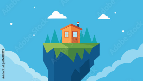 tiny house cliff panoramic sky mountains