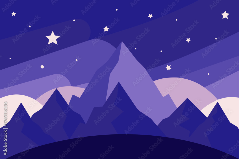 Obraz premium vector twilight mountain scene stars