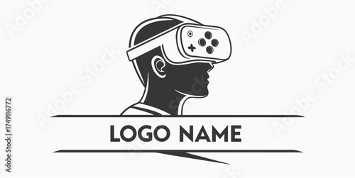 Sleek logo design featuring a person wearing a virtual reality headset