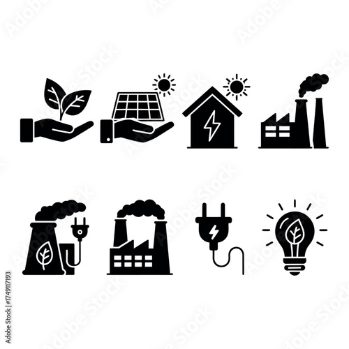 Green Energy Icon Set - Sustainability and Eco Growth Vector Illustration