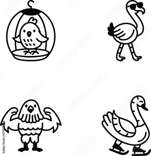 Pack of Birds Sketchy Style Icons 
