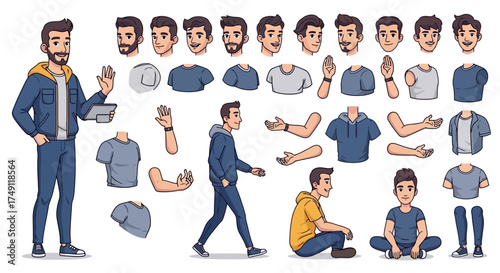 Cartoon Man Character Kit  Animation Ready Customizable Person