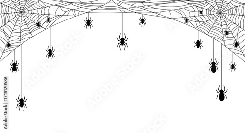 Spooky Spider Web Design A Black and White Illustration for Halloween Decorations and Festive Designs