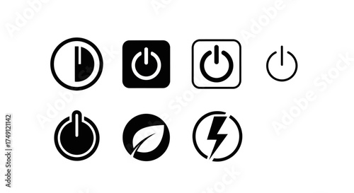 Power button icon set in black vector illustration on white background, white background