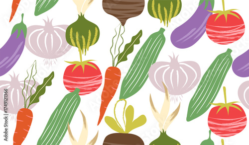 Cute mix vegetables pattern background vector design