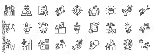 challenge icon set collection in outline style. icon pack contain challenge, goal, mission, task, target, objective, competition, test, pursuit, resilience