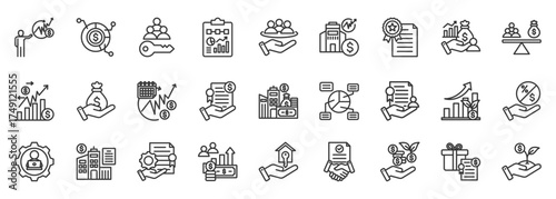 esop icon set collection in outline style. icon pack contain ownership, shares, equity, stock, plan, option, benefit, allocation, dividend, vesting