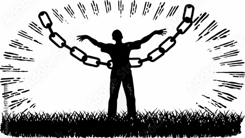 Breaking free from chains, finding inner strength, a symbol of liberation and overcoming limitations