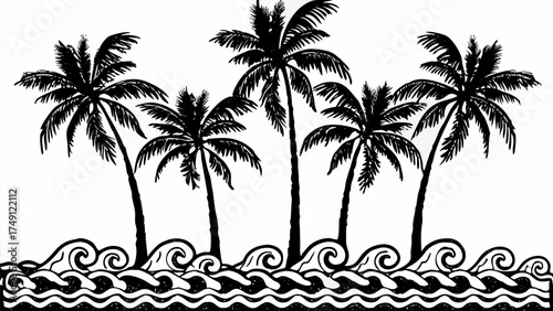 Tropical paradise escape with palm trees swaying over gentle ocean waves summer vacation vibes