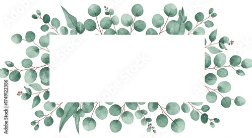 Watercolor Eucalyptus Leaves Rectangle Frame Invitation Template Design Element