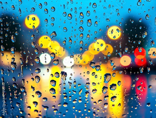 Raindrops on window glass city streets photography urban environment close-up view mood of rainy days