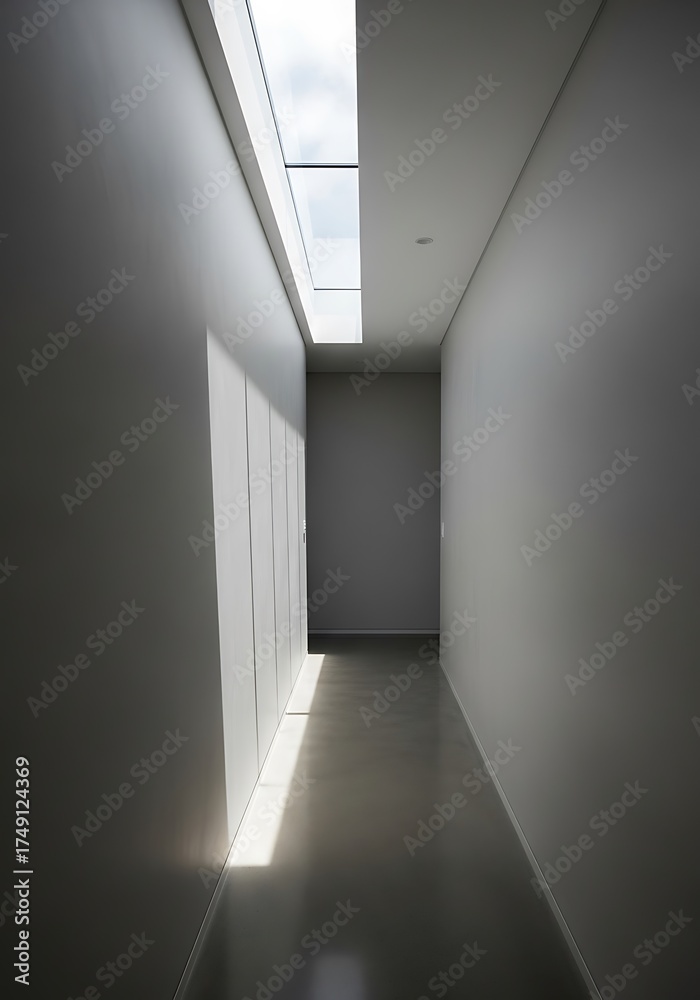 Fototapeta premium Illuminated modern corridor with minimalist design and natural daylight