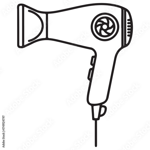 Hair Dryer Outline Drawing for Hair Care and Styling